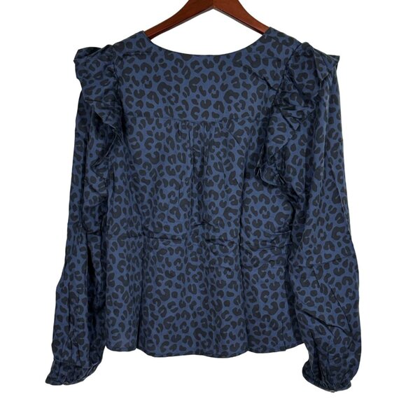 Marine Layer Rory Longsleeve Ruffle Blouse Cheetah Print XL - Picture 4 of 7